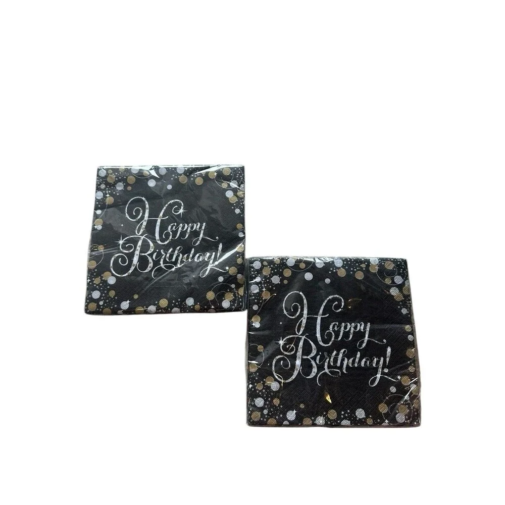 Happy Birthday Black Gold Silver 32 Plates & 32 Napkins 9
